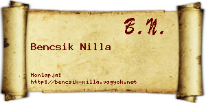 Bencsik Nilla névjegykártya